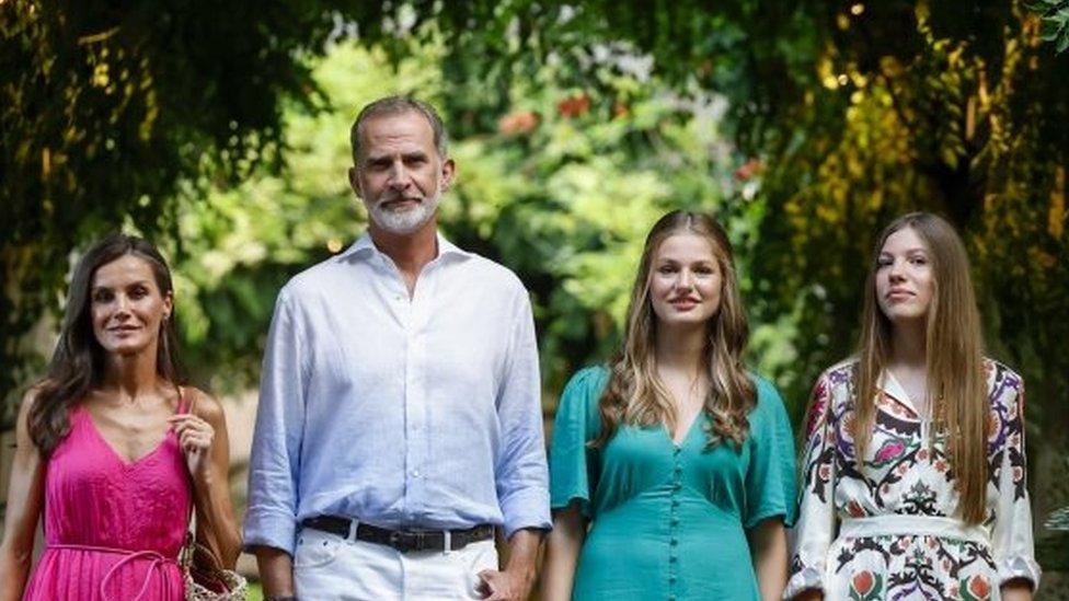 Queen Letizia (far left), King Felipe (centre left), Crown Princess Leonor (centre right) and Infanta Sofia (far right)