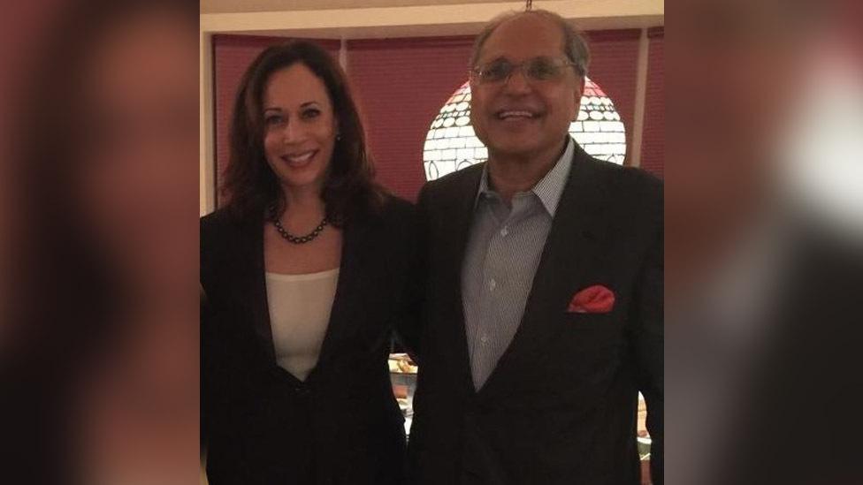 Ramesh Kapur with Kamala Harris at a fundraiser organised at his home