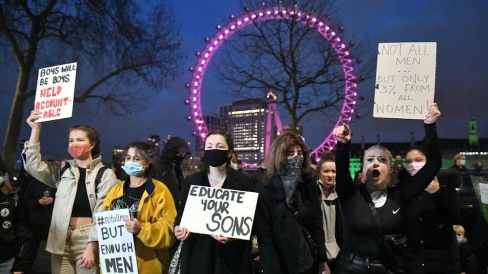 Demonstrators during a protest outside New Scotland Yard on Monday evening