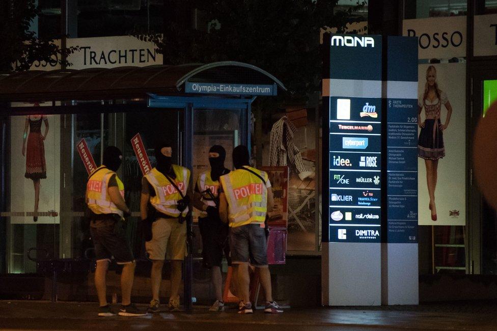 Police at the scene of the shooting in Munich, 22 July