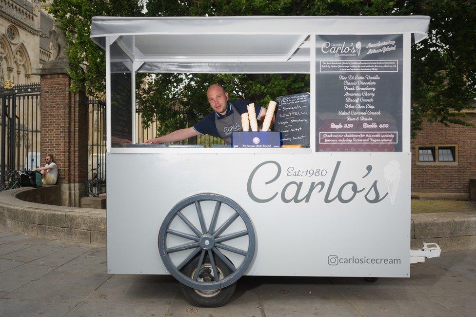 Nick Caporaso behind his vending trailer in Cambridge