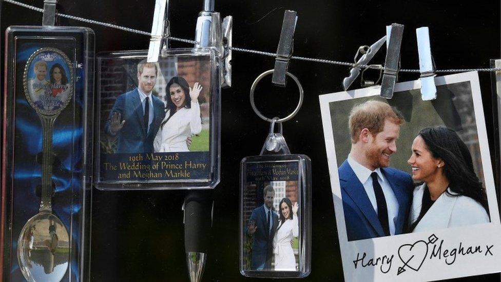 Royal keyrings hanging outside a shop