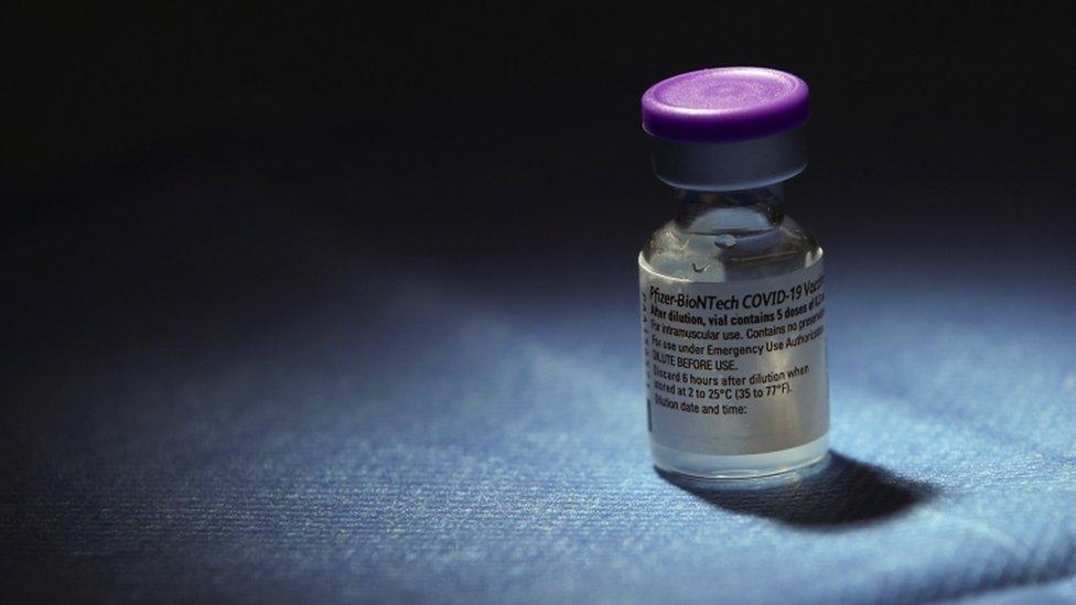 A Pfizer-BioNTech coronavirus disease vaccine vial