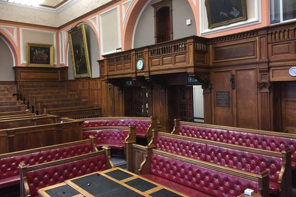 Inside Carmarthen Guildhall