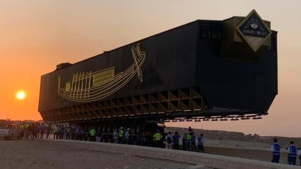 The Great Boat of King Khufu is transported to the Grand Egyptian Museum