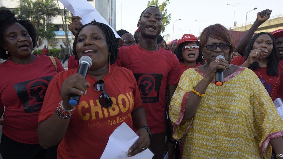 Members of Bring Back Our Girls movement in Lagos during rally for the release of missing girls. 13 April 2016