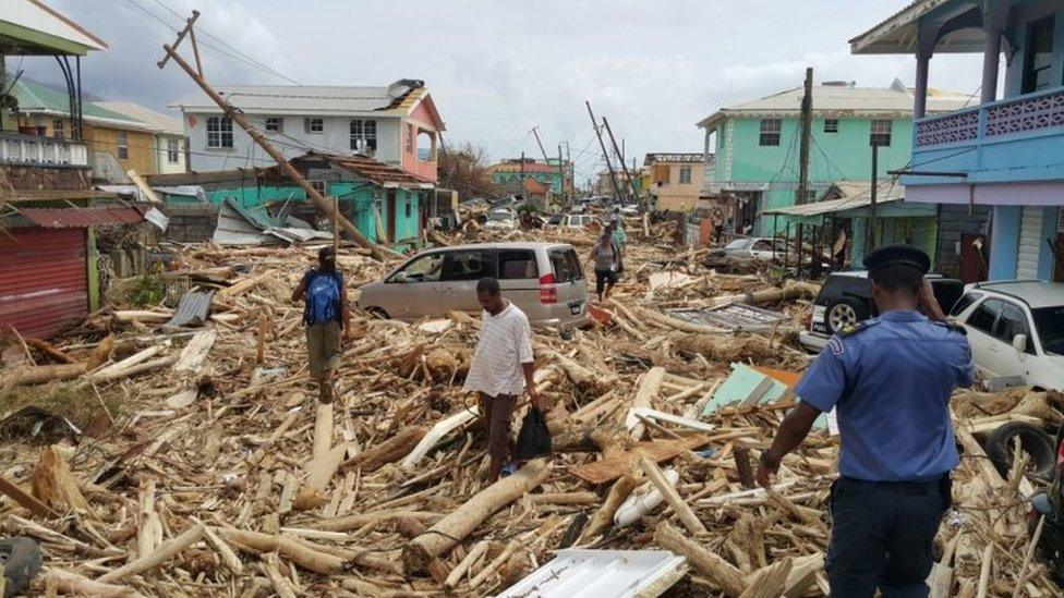 View of damage caused by Hurricane Maria in Roseau