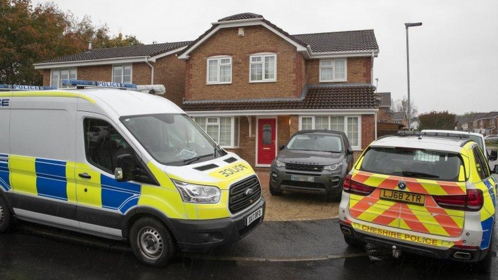 Police outside the house of Thomas Maher in Warrington