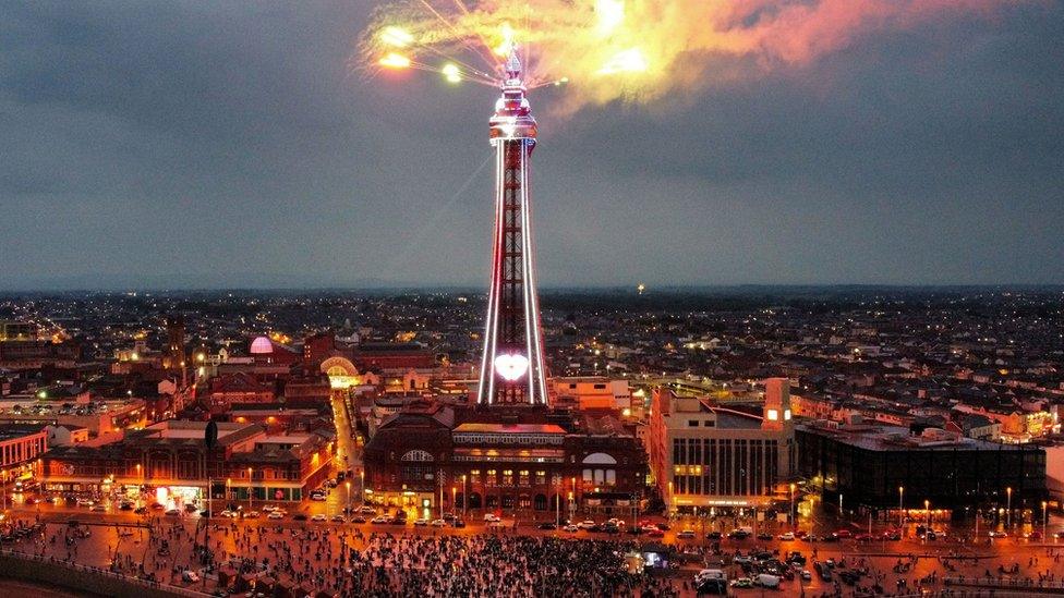 Fireworks explode above Blackpool Tower during the lighting of the Principal Platinum Jubilee Beacon ceremony during the Queen's Platinum Jubilee celebrations