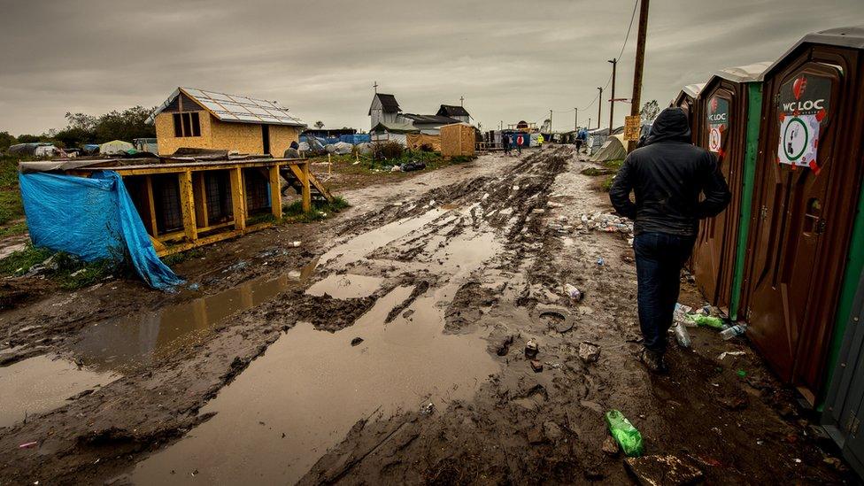 Wet weather has turned the camp's roads into a quagmire