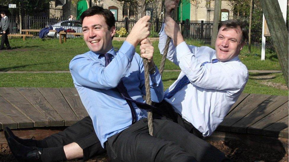 Andy Burnham and Ed balls on swings