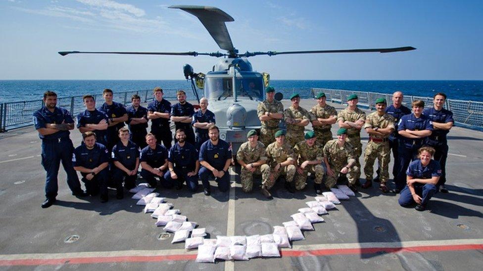 Crew of HMS Dragon with drugs seized