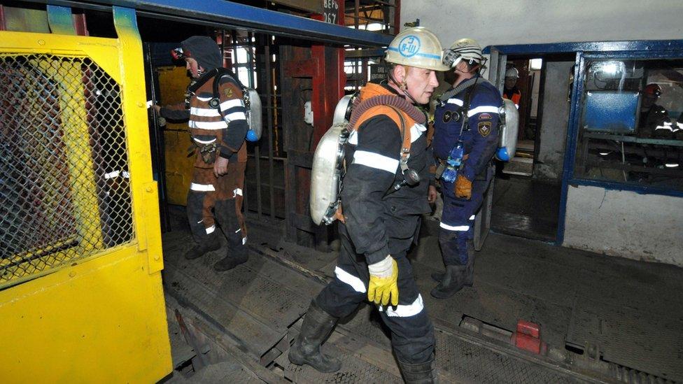 A handout picture released by the Vorkutaugol press service on 26 February 2016 shows rescue workers at the Severnaya coal mine in Vorkuta, about 1,900 km northeast of Moscow, Russia, 26 February 2016.