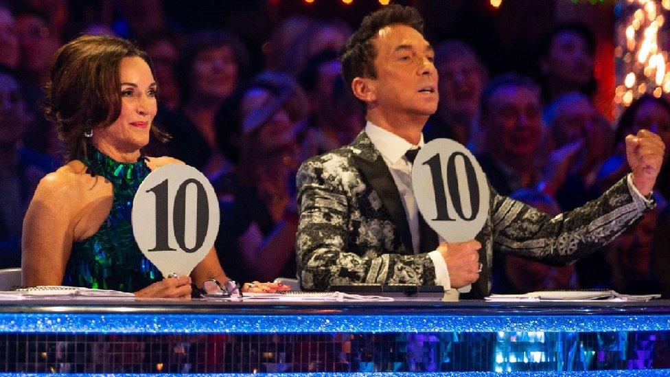 BBC handout photo of Strictly judges, Shirley Ballas, Bruno Tonioli , giving a perfect score to Ashley Roberts and Pasha Kovalev