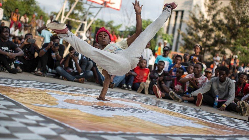 A dancer performs at the Goma Dance Festival in Goma, east of the Democratic Republic of the Congo, on April 30, 2017. In its first year, the festival aims to support and encourage young Congolese to express themselves through the medium of dance
