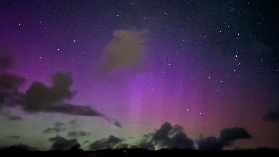 Purple shades of the northern lights in Ramsey, IOM