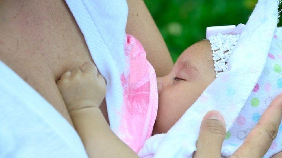 Women, some breastfeeding, carry out a 'mamaton' (from Spanish 'amamantar' ,breastfeed and 'marathon') outside the Legislative Assembly in San Jose on August 3, 2016