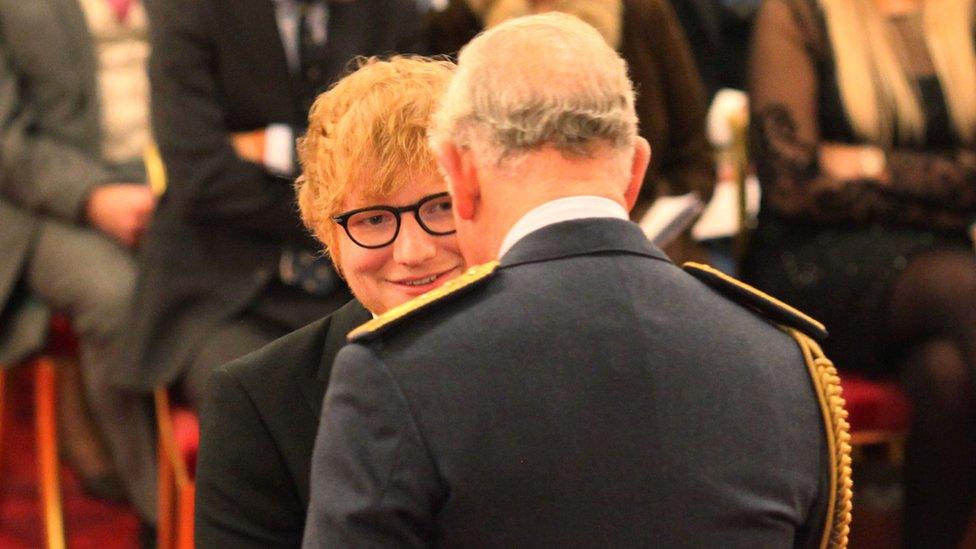 Ed Sheeran MBE with Prince Charles