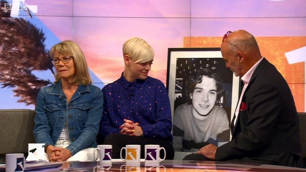 Carey family with photo of Owen on Victoria Derbyshire programme