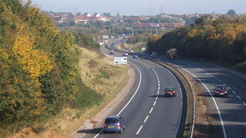 The A12 at Copdock