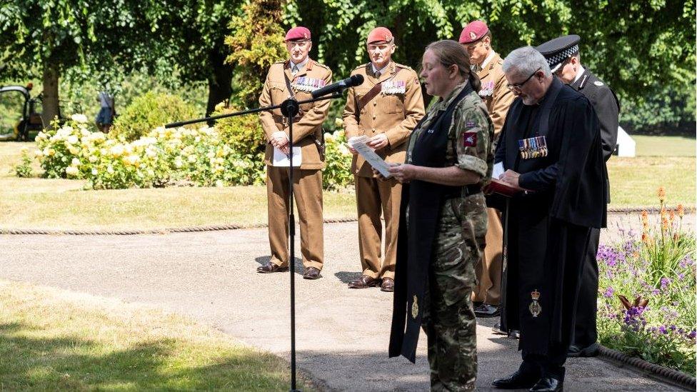 Army chaplain Amy Walters giving a sermon