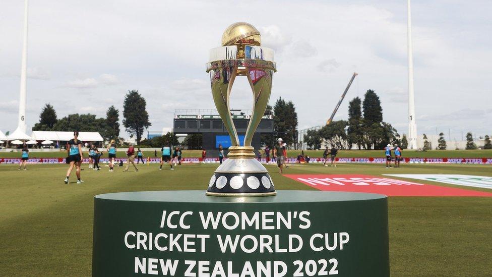 The Women's World Cup trophy at the opening game at Mount Maunganui