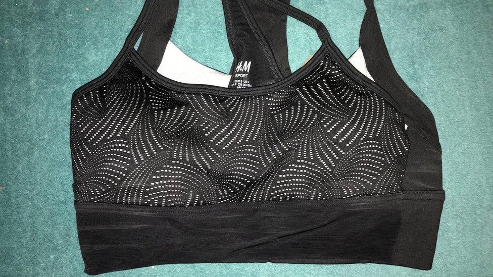 A new H&M sports bra compared with an old one