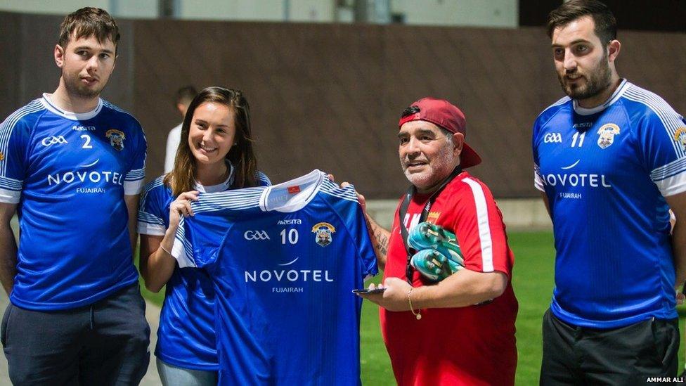 Maradona is presented with a GAA shirt