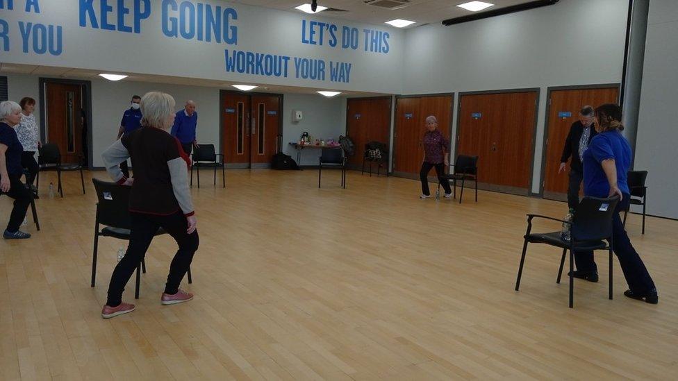 People taking part in strength and balance class