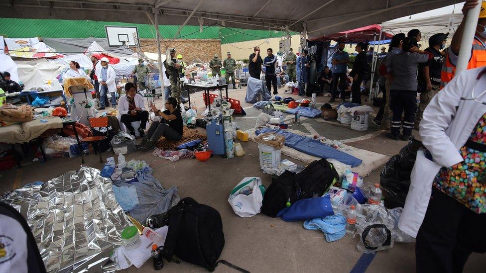 A makeshift hospital was built – staffed largely by military doctors who were prepared to treat any survivors that might be extracted from the rubble, Mexico City, 20 September 2017