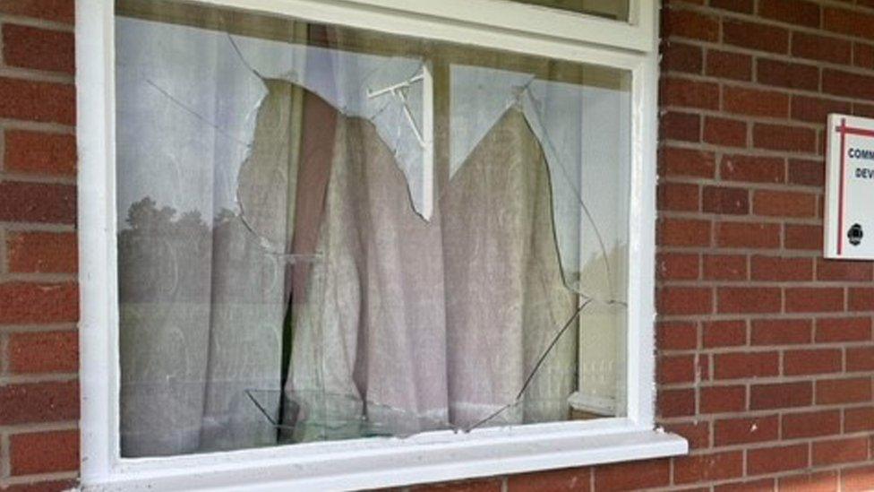 Broken window at Whitchurch Cricket Club