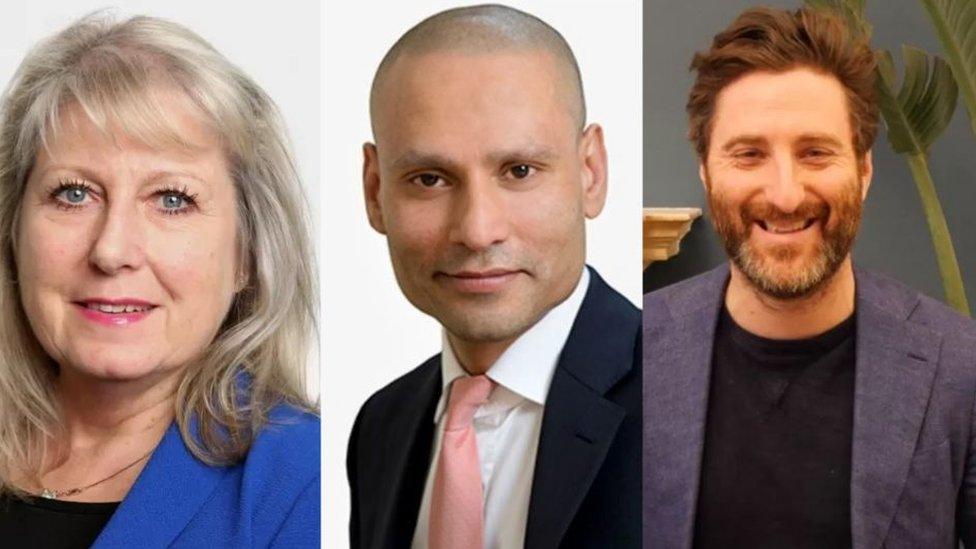 London Assembly member Susan Hall, tech entrepreneur Dan Korski and barrister Moz Hossain