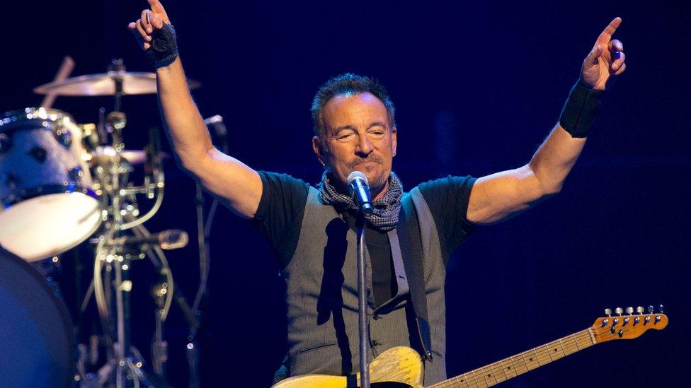 Bruce Springsteen performing with The E Street Band at the AccorHotels Arena in Paris. July 11, 2016