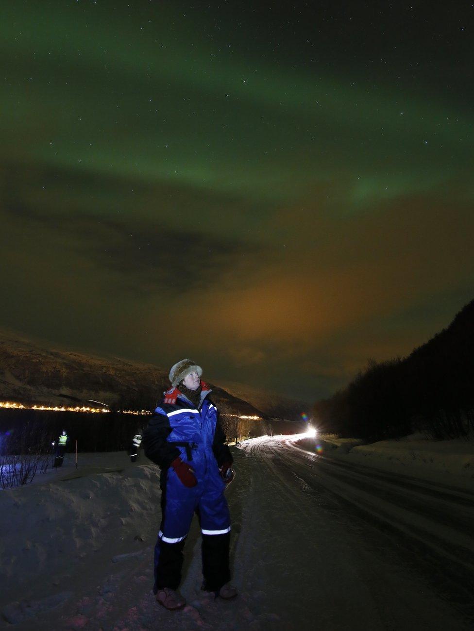 Helen under the northern lights, June 2014