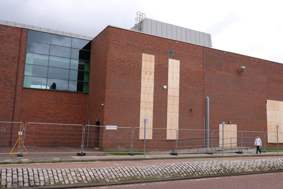 A boarded up Gateshead Leisure Centre