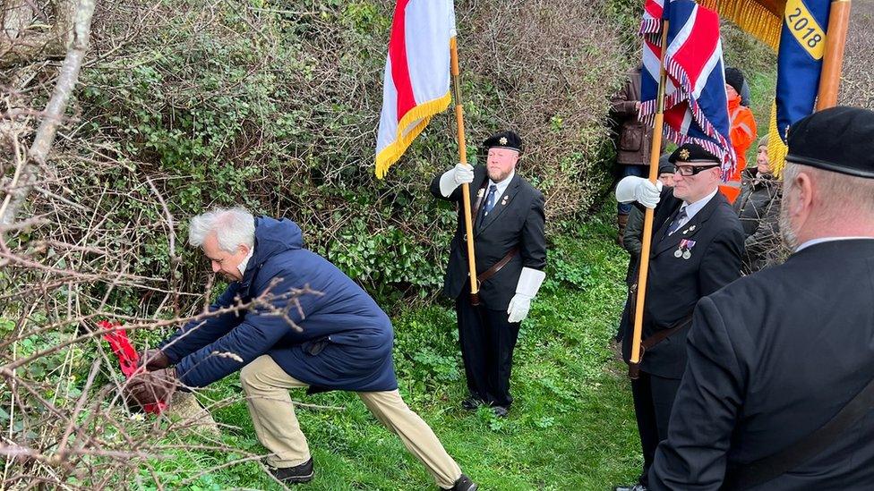 A wreath was laid at the site of a memorial marking the operation