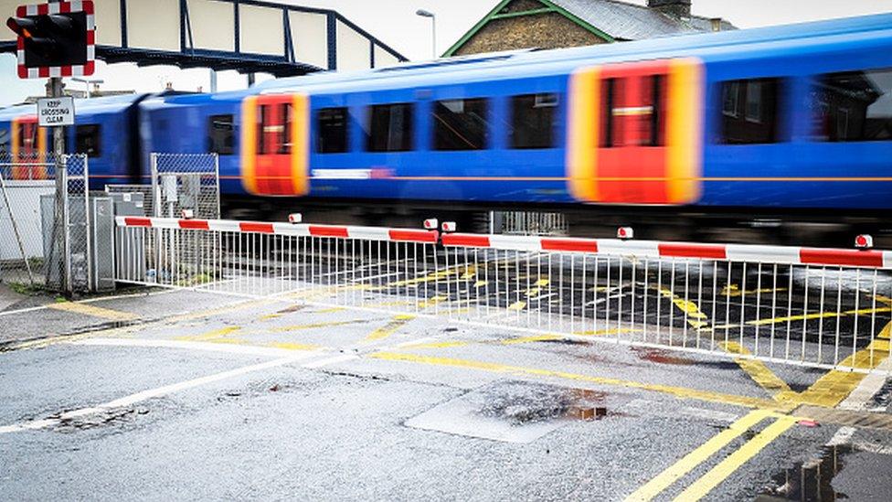 A train at a level crossing