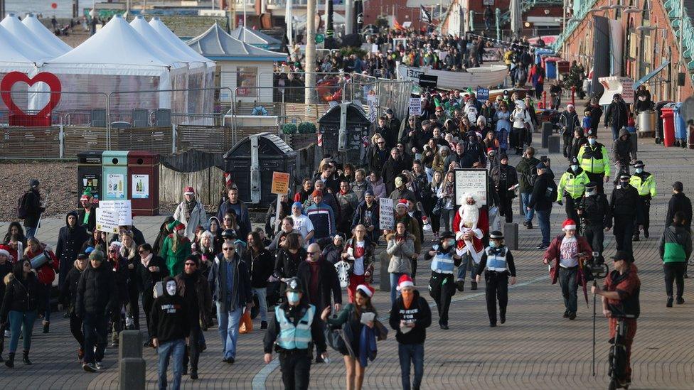 Anti-lockdown protest in Brighton on 12 December