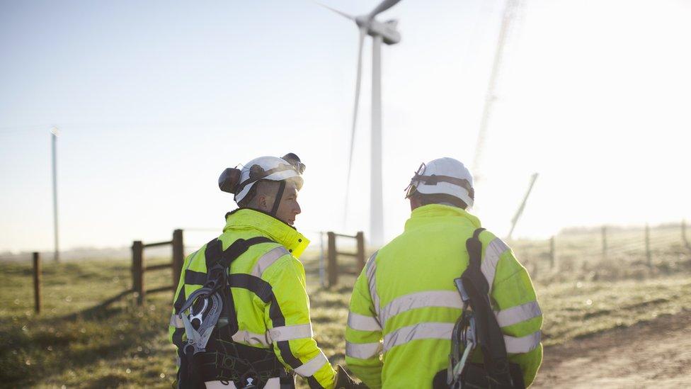 Wind farm workers