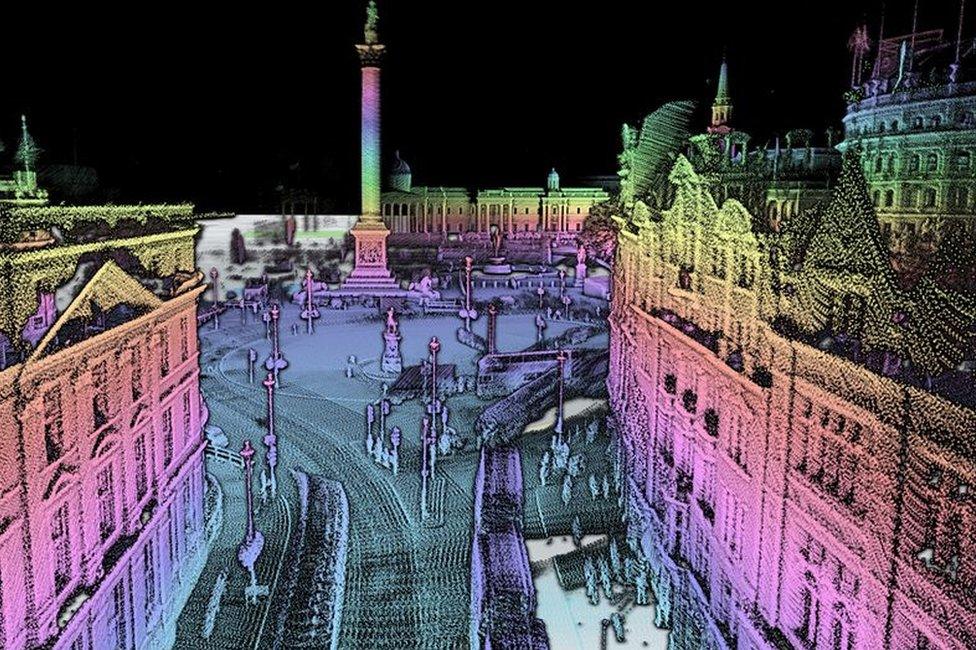 Lidar graphic of Trafalgar Square in London