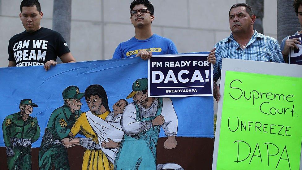 13: Immigrant families and community members stand together during a press conference to speak about the Supreme Court Oral Arguments that are set to begin on Monday about the DACA/DAPA Executive Actions on April 13, 2016 in Miami, Florida