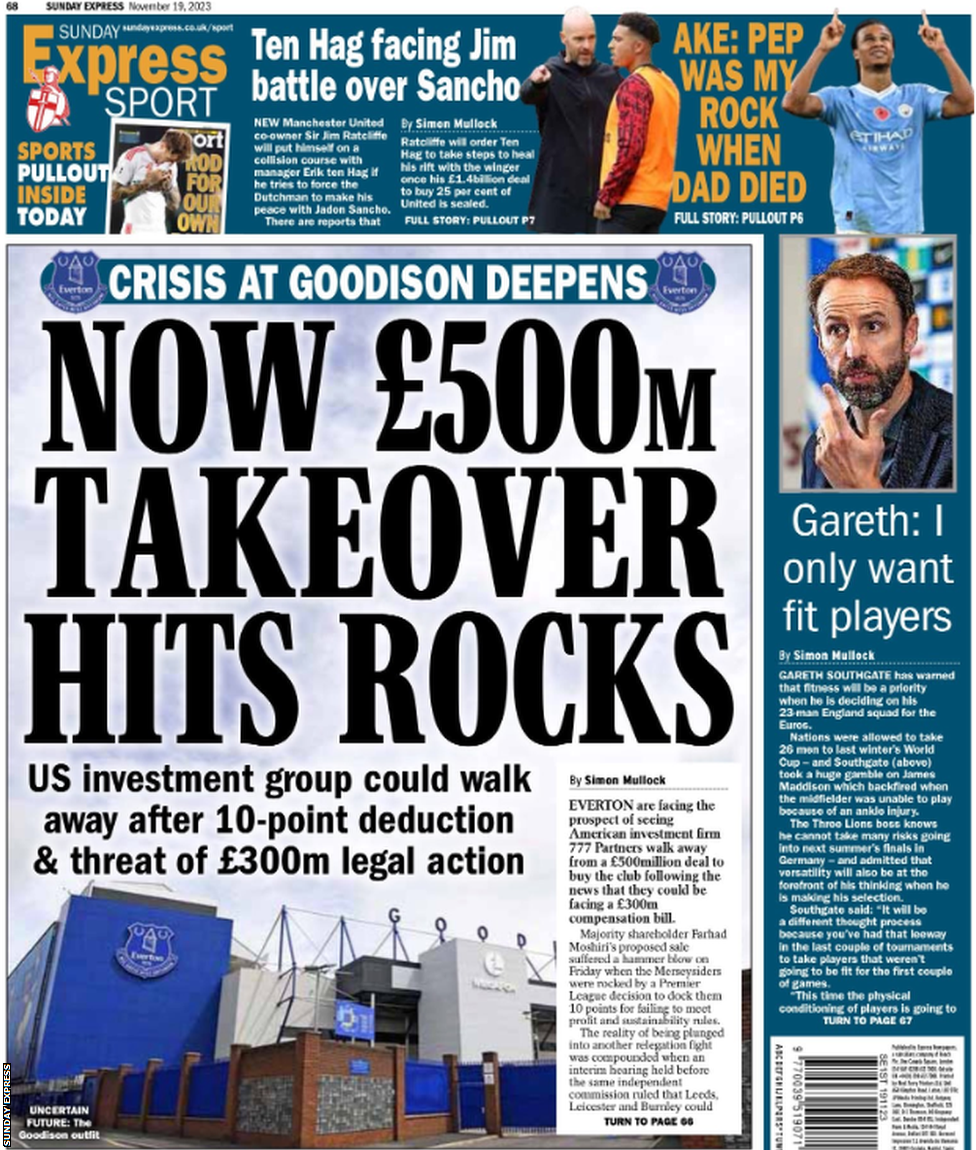 Back page of the Sunday Express on 19 November 2023