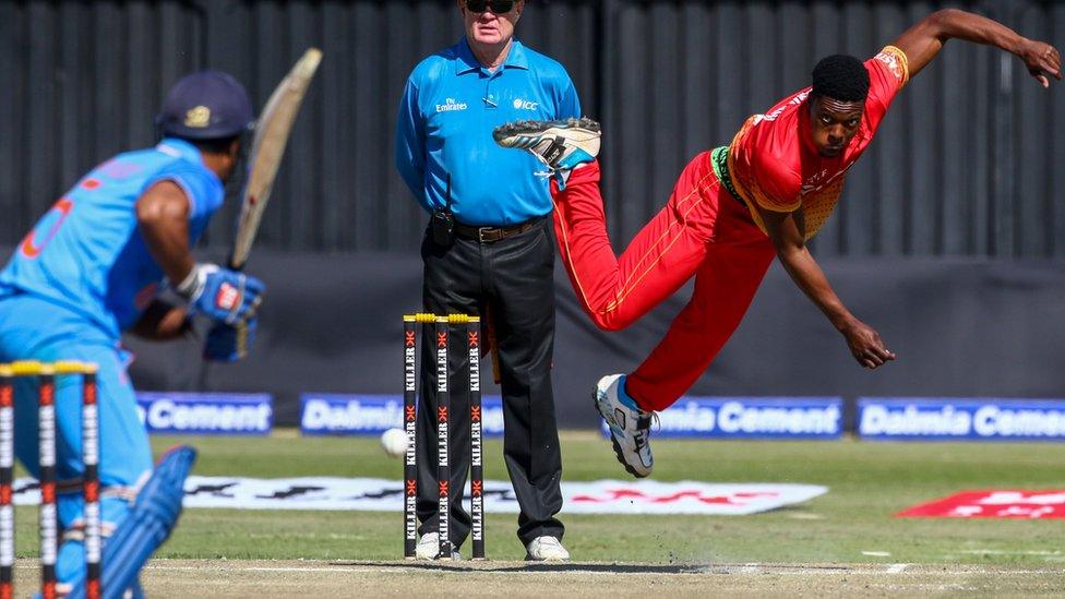 Cricketer Taurai Muzarabani bowls in Harare, Zimbabwe - Saturday 11 June 2016