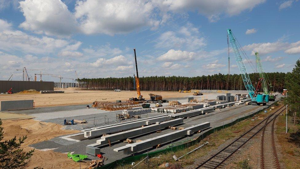 An overview of the construction site of the future US electric car giant Tesla is pictured on September 03, 2020, in Gruenheide near Berlin