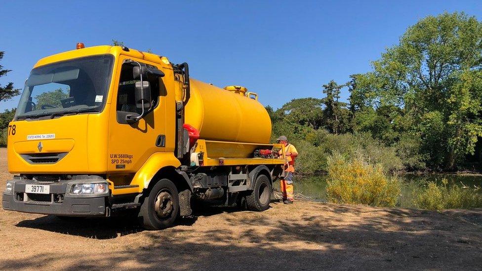 A water tanker at the pond in Saumerez Park, Guernsey