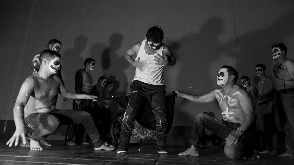 Inmates perform a play during the 2016 Art Festival for Peace organised by the Salazar Arango Foundation