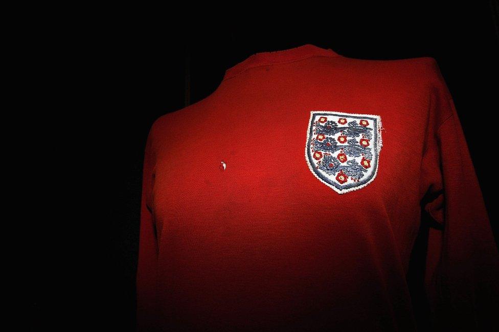 George Cohen's World Cup final shirt displayed at Christie's auctioneers before its sale on 16 May, 2006