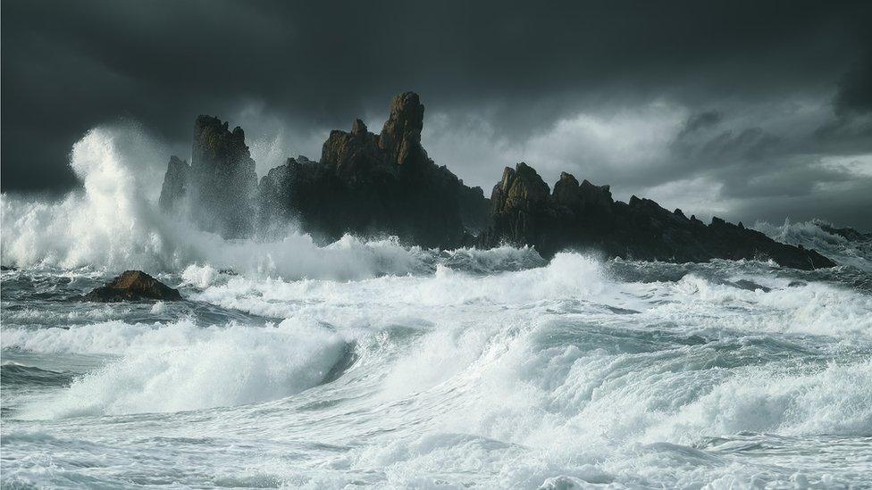 Waves breaking on the Antrim coast