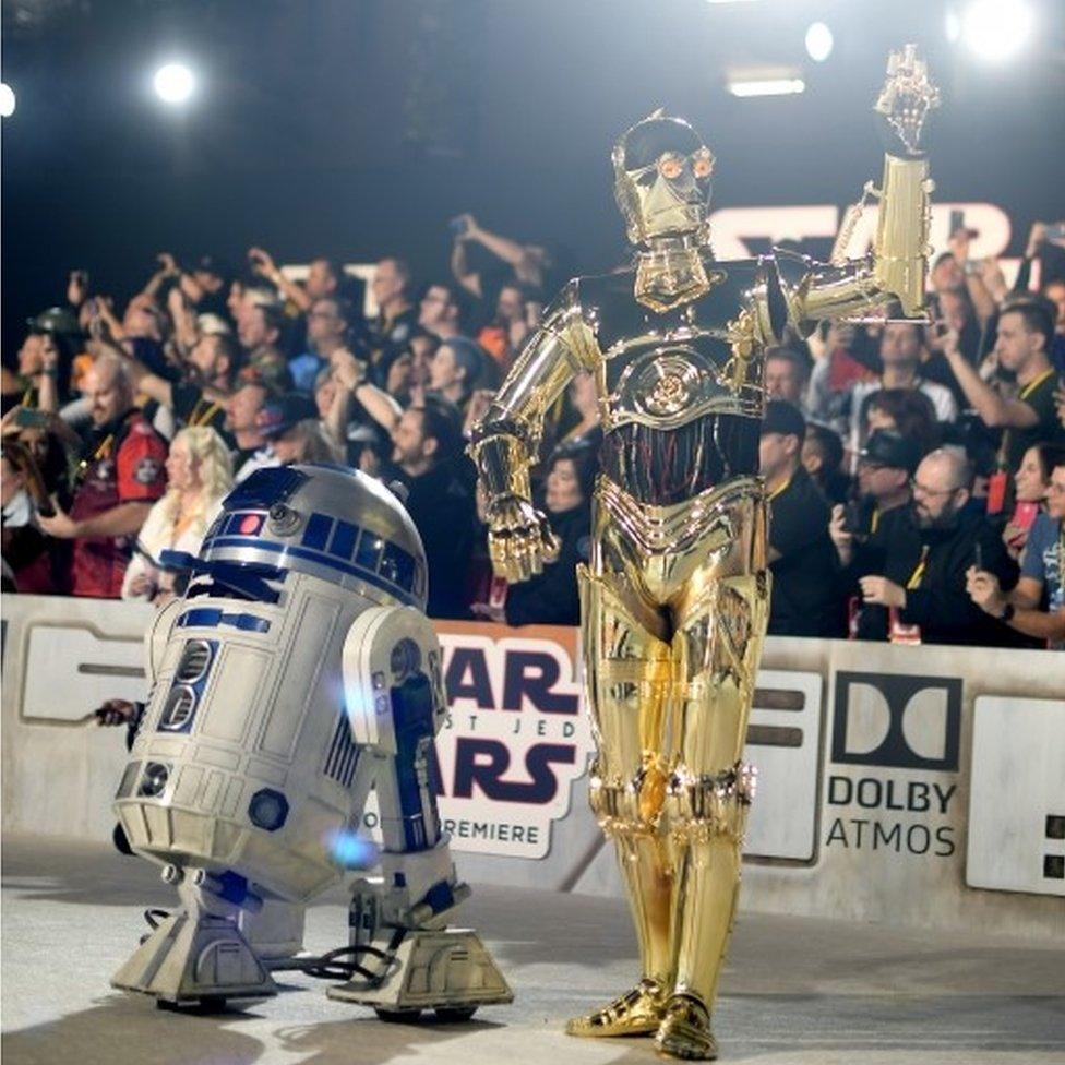 R2-D2 and C-3PO attend the premiere of Disney Pictures and Lucasfilm"s "Star Wars: The Last Jedi"