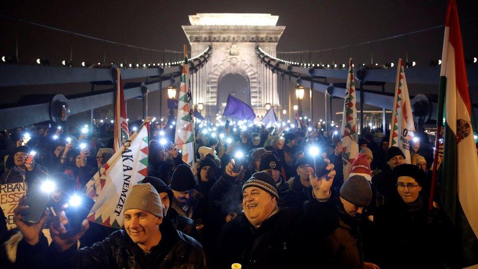 Demonstrators in Budapest